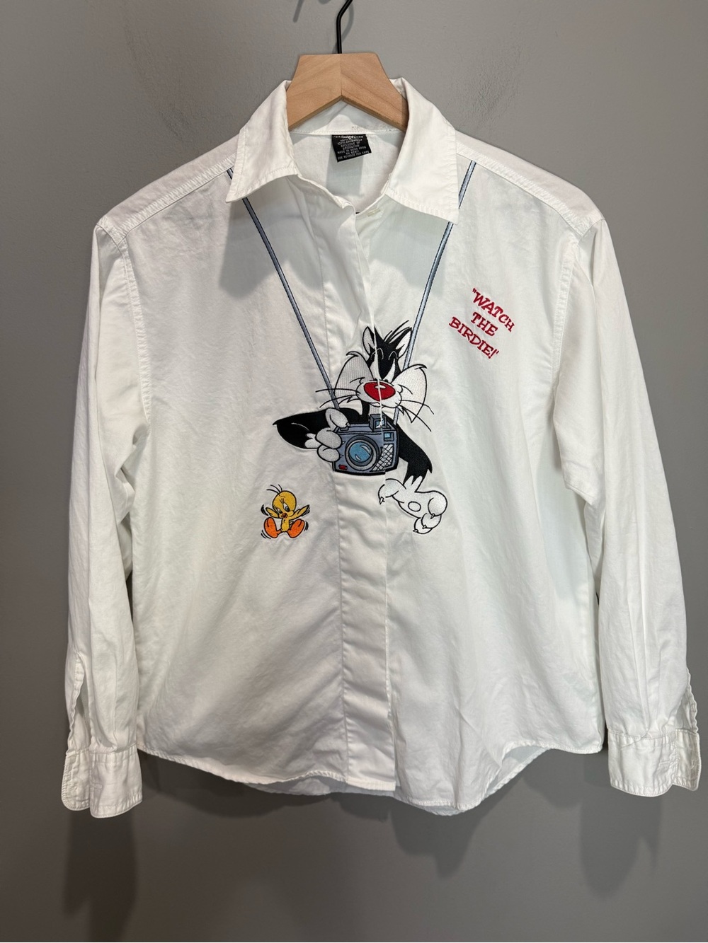 Vintage Warner Bros Sylvester Tweety Embroidered Button Down Shirt S